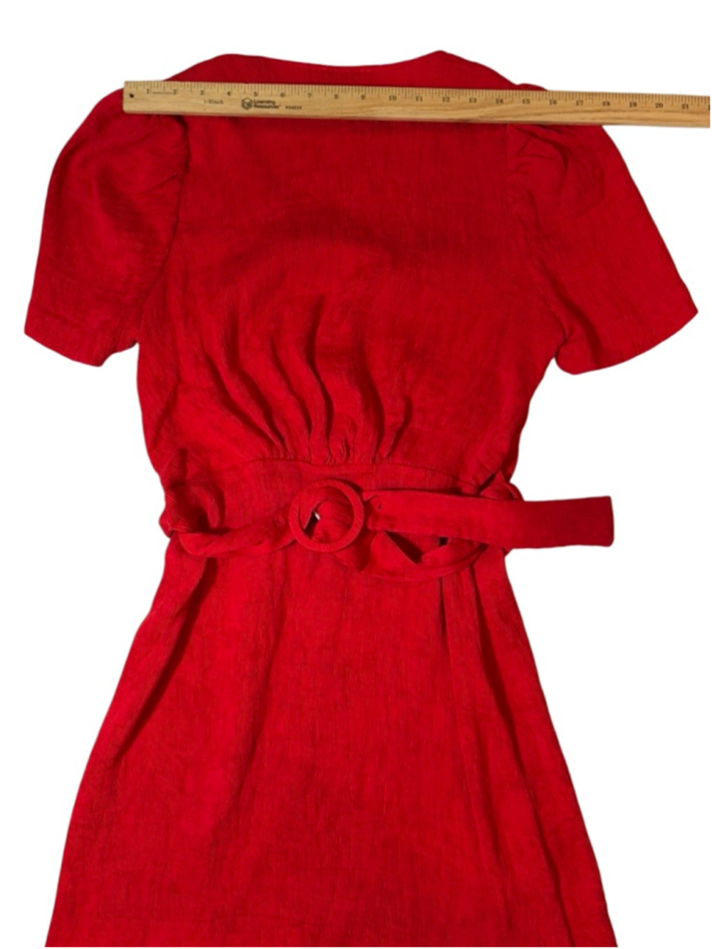 Moon River Red Wrap Mini Dress XL Puff Sleeve Belted Romantic Party - Picture 8 of 8